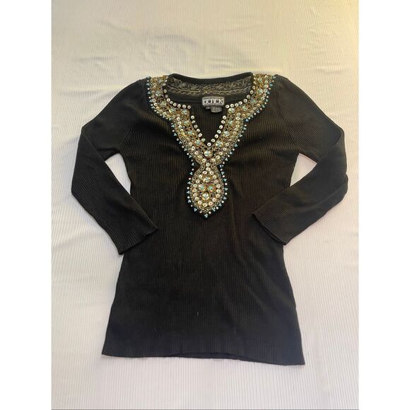 Berek By Takako Sakon Black Embellished Top Sweater Size Small - Picture 1 of 9